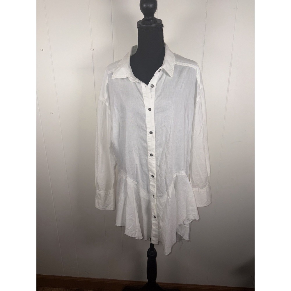 We The Free People Button Front Tunic Womens Freya Poplin Oversized M Ivory‎